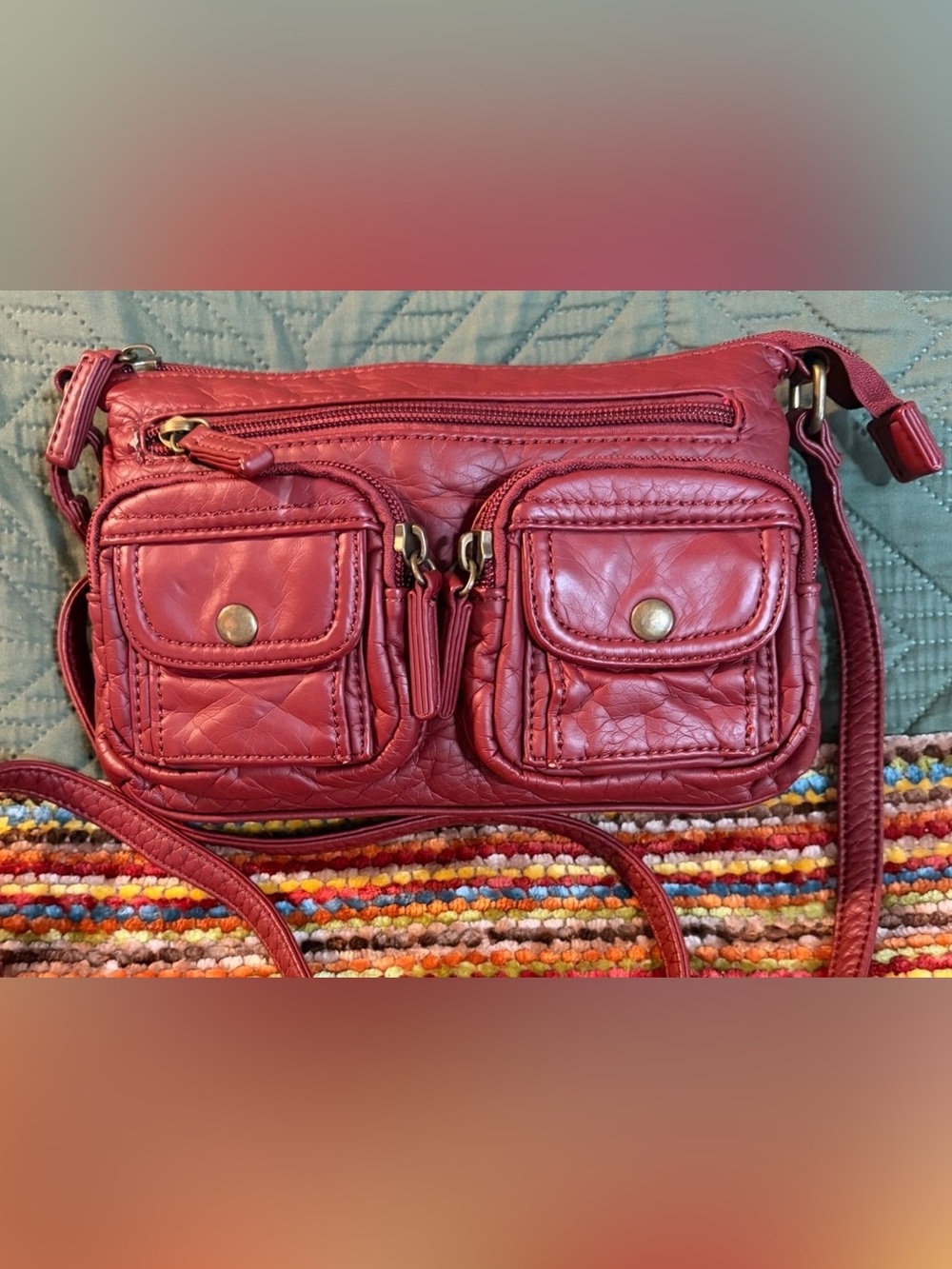 Ampere Creations Vegan Leather Burgundy Bethany Crossbody Purse Handbag Bag GUC